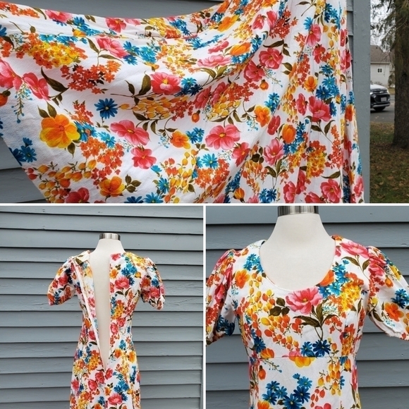 Vintage 70s Handmade Cottagecore Boho Prairie Floral Feminine Maxi Dress Small - Picture 4 of 5